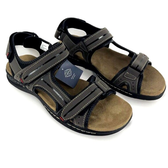 Men's Strap Sandals Brown Memory Foam Open toe Adjustable Beachwear Size 12 NEW - Picture 1 of 16